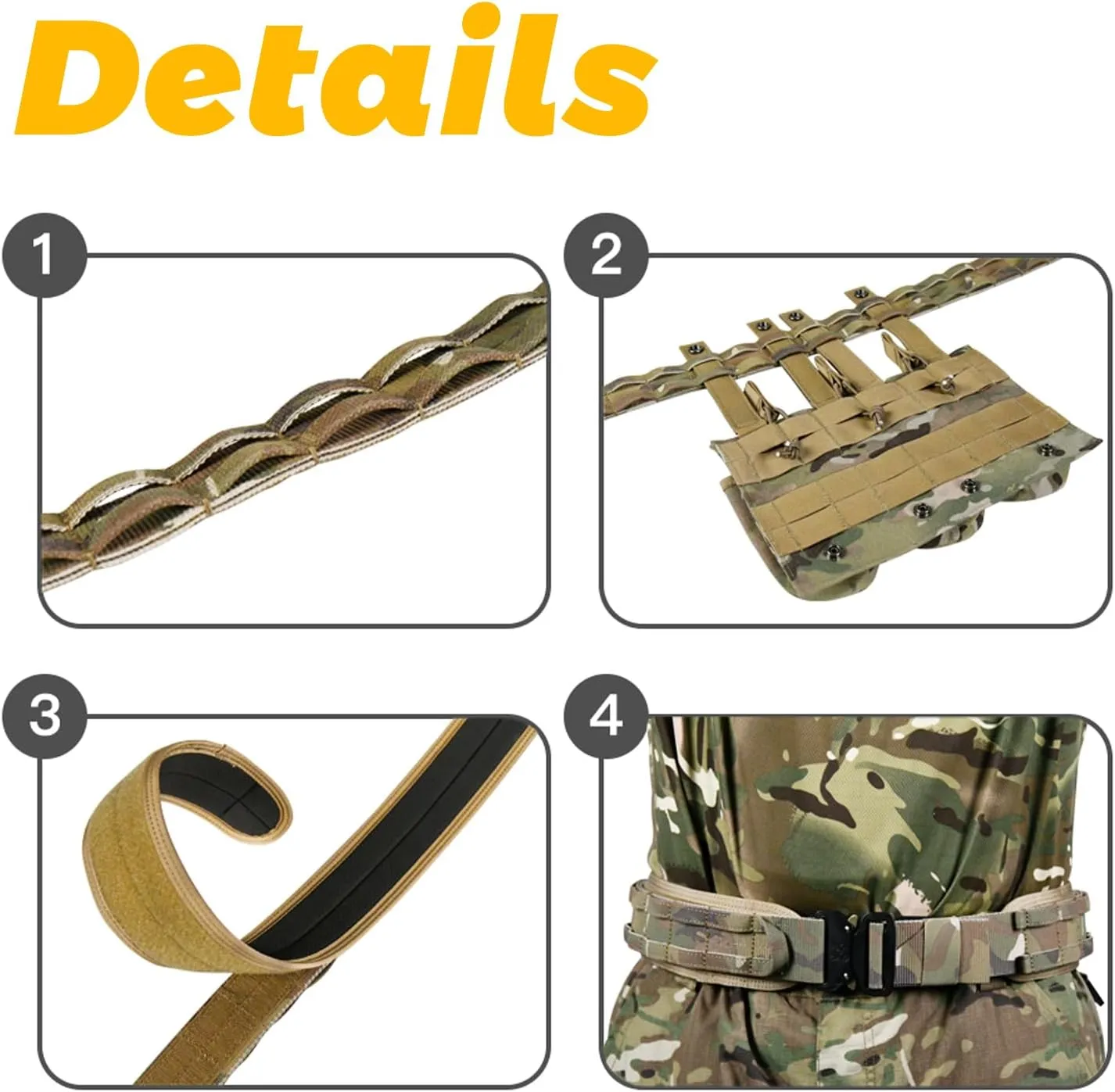 3 Layer Tactical Belt 1.75 inch - Quick Release Padded Molle System for Men 1000D Nylon Webbing Alloy Buckle Utility