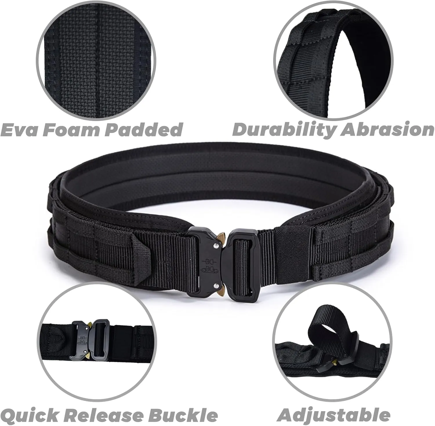 3 Layer Tactical Belt 1.75 inch - Quick Release Padded Molle System for Men 1000D Nylon Webbing Alloy Buckle Utility