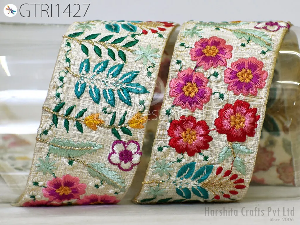 3 Yard Embroidered 6cm Fabric Trim  Decorative Indian Embroidery Embellishments Tapes DIY Crafting Sewing Saree Ribbons Sari Border Clutches