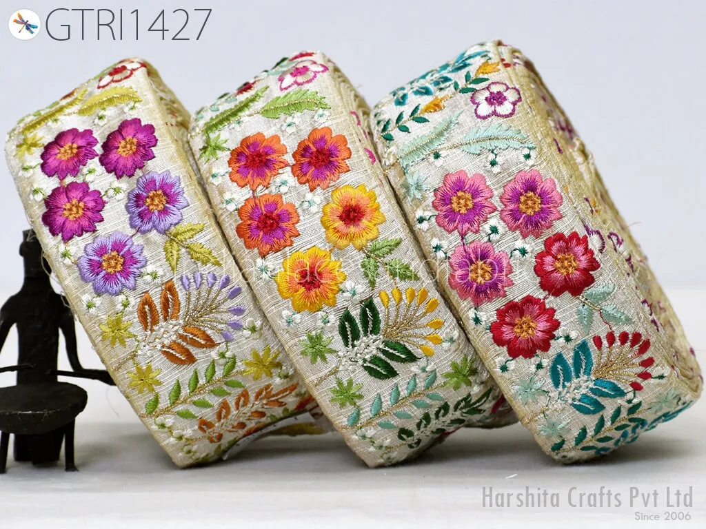 3 Yard Embroidered 6cm Fabric Trim  Decorative Indian Embroidery Embellishments Tapes DIY Crafting Sewing Saree Ribbons Sari Border Clutches