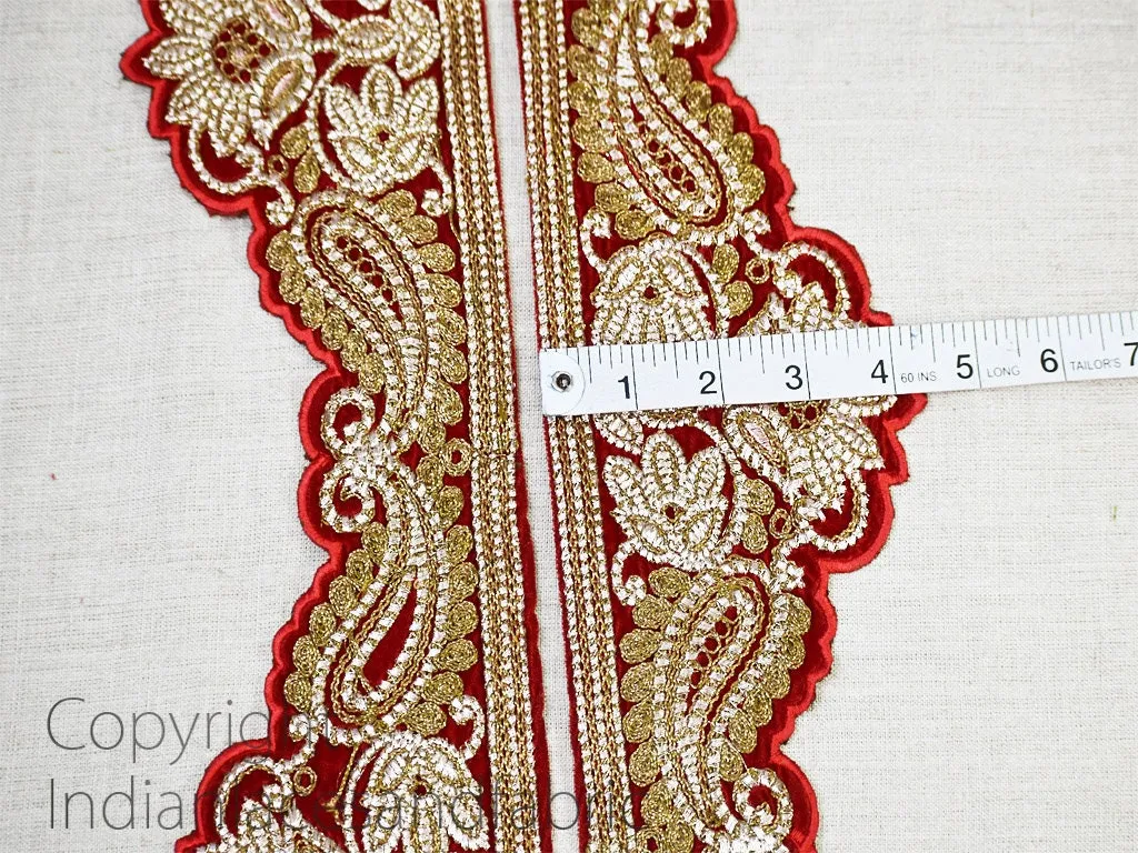 3 Yard Red Embroidered Trim Wholesale Saree Velvet Fabric Decorative Christmas Trimmings Lampshade Laces Embroidery Border Crafting Ribbons