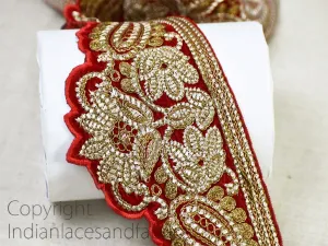 3 Yard Red Embroidered Trim Wholesale Saree Velvet Fabric Decorative Christmas Trimmings Lampshade Laces Embroidery Border Crafting Ribbons