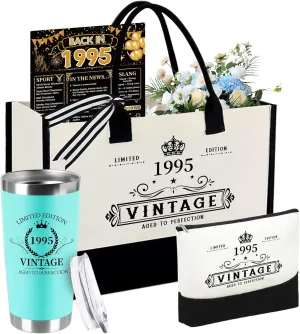 30th Birthday Gifts for Women Her- 4 pcs, Turning 30 Year Old Gifts, Birthday Decorations Canvas Beach Tote Bag & Makeup Bag, Unique Happy 30th Birthday for Her Mom Wife Friends