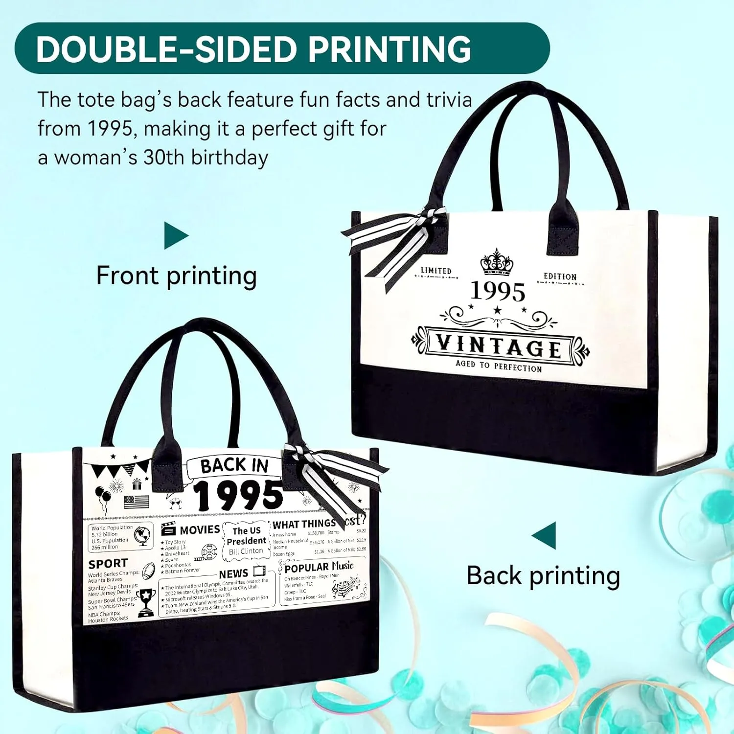 30th Birthday Gifts for Women Her- 4 pcs, Turning 30 Year Old Gifts, Birthday Decorations Canvas Beach Tote Bag & Makeup Bag, Unique Happy 30th Birthday for Her Mom Wife Friends