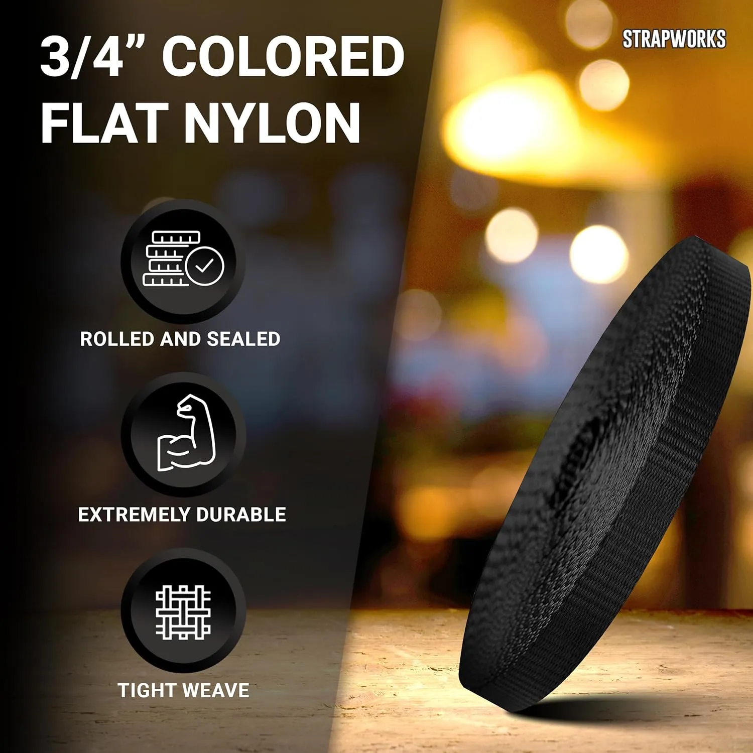 3/4 Inch Heavy Duty Nylon Webbing Strap Roll for Belt, Backpack, Sling, Collar, Leash, Strapping and More, 10, 20, or 50 Yards, Over 20 Colors