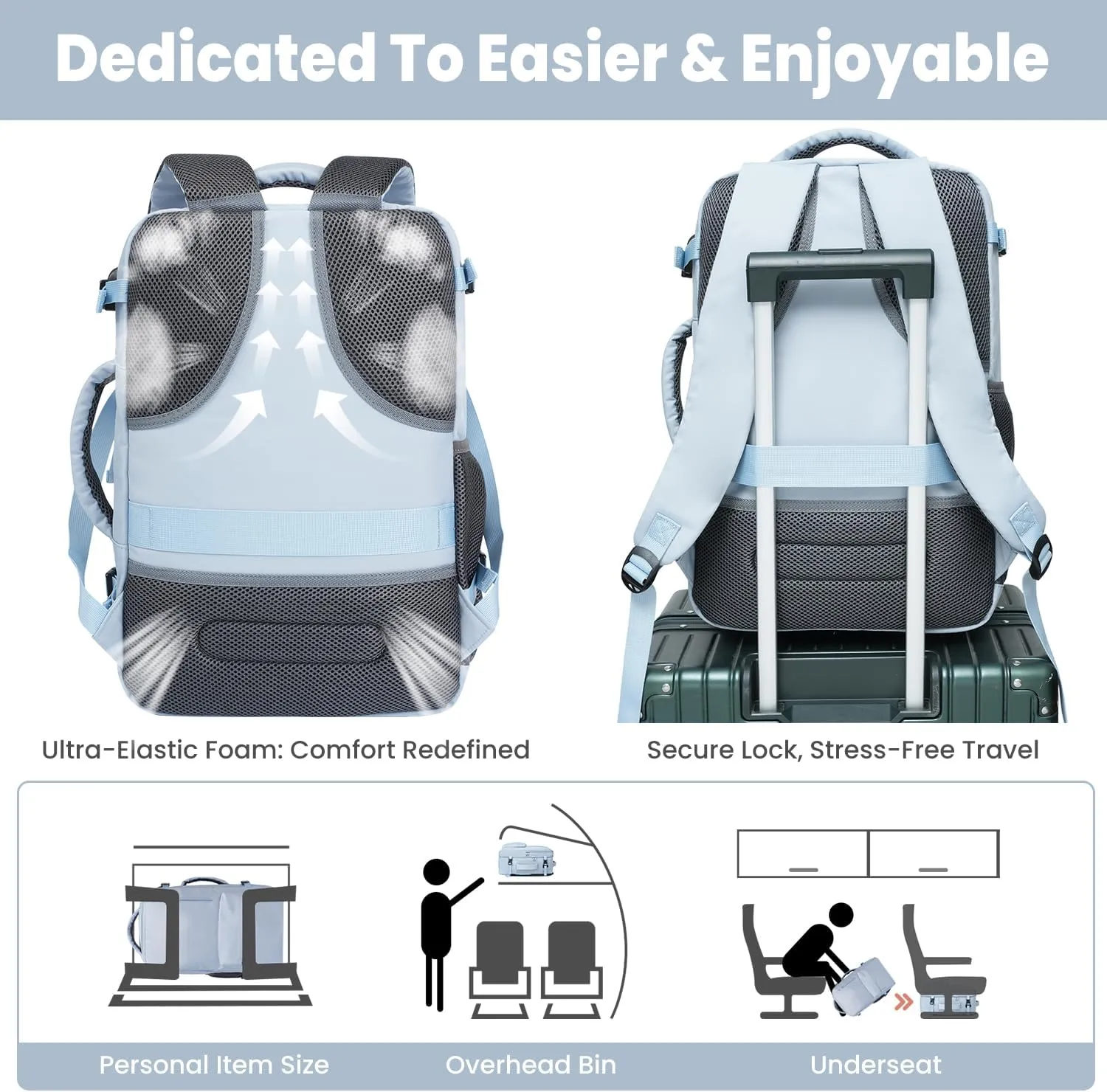 35L Travel Backpack | 180° All-Open Design | Multi-Pockets | Airline Approved Carry on |15.6 inch Laptop Compartment | USB Port |Perfect for Travel Business College Bookbags | Men Women, Blue
