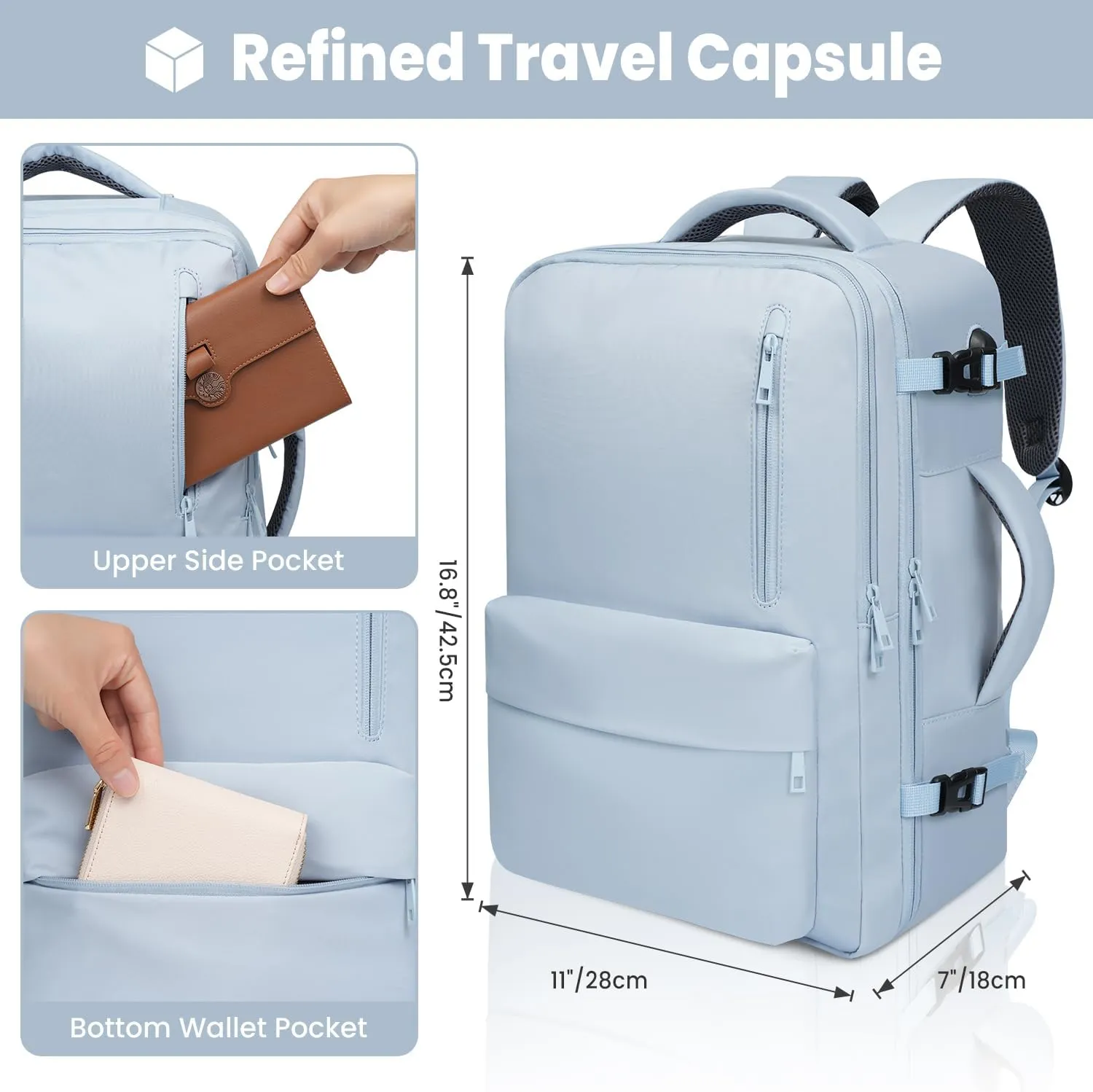 35L Travel Backpack | 180° All-Open Design | Multi-Pockets | Airline Approved Carry on |15.6 inch Laptop Compartment | USB Port |Perfect for Travel Business College Bookbags | Men Women, Blue