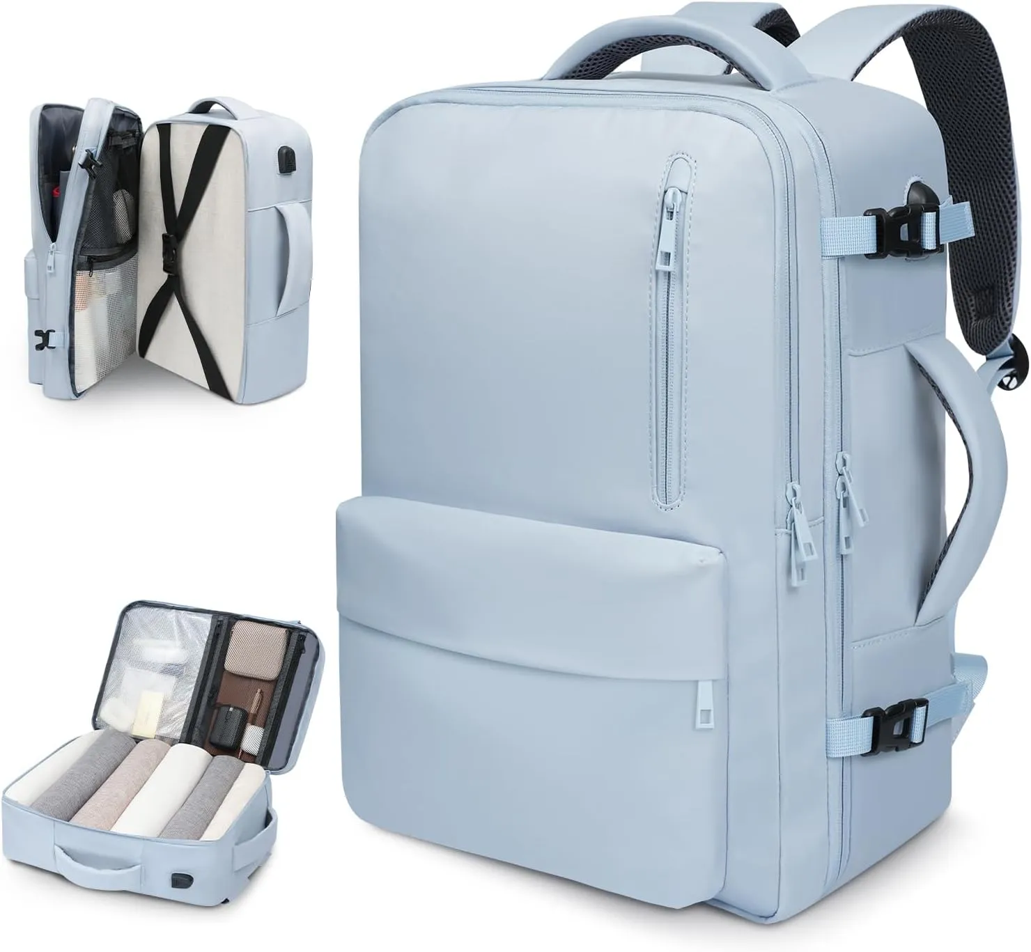 35L Travel Backpack | 180° All-Open Design | Multi-Pockets | Airline Approved Carry on |15.6 inch Laptop Compartment | USB Port |Perfect for Travel Business College Bookbags | Men Women, Blue