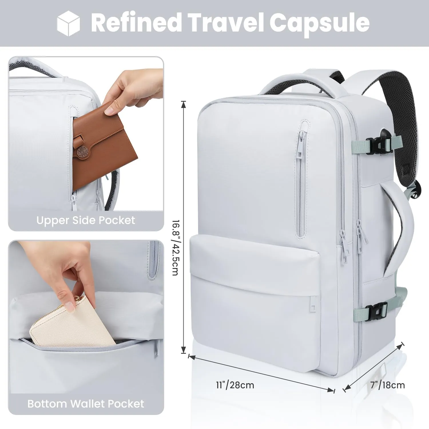 35L Travel Backpack | 180° All-Open Design | Multi-Pockets | Airline Approved Carry on |15.6 inch Laptop Compartment | USB Port |Perfect for Travel Business College Bookbags |Men Women, Grey
