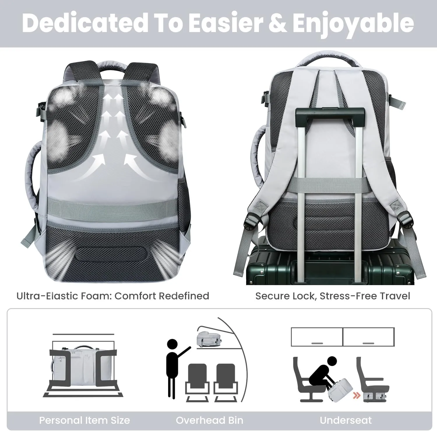 35L Travel Backpack | 180° All-Open Design | Multi-Pockets | Airline Approved Carry on |15.6 inch Laptop Compartment | USB Port |Perfect for Travel Business College Bookbags |Men Women, Grey