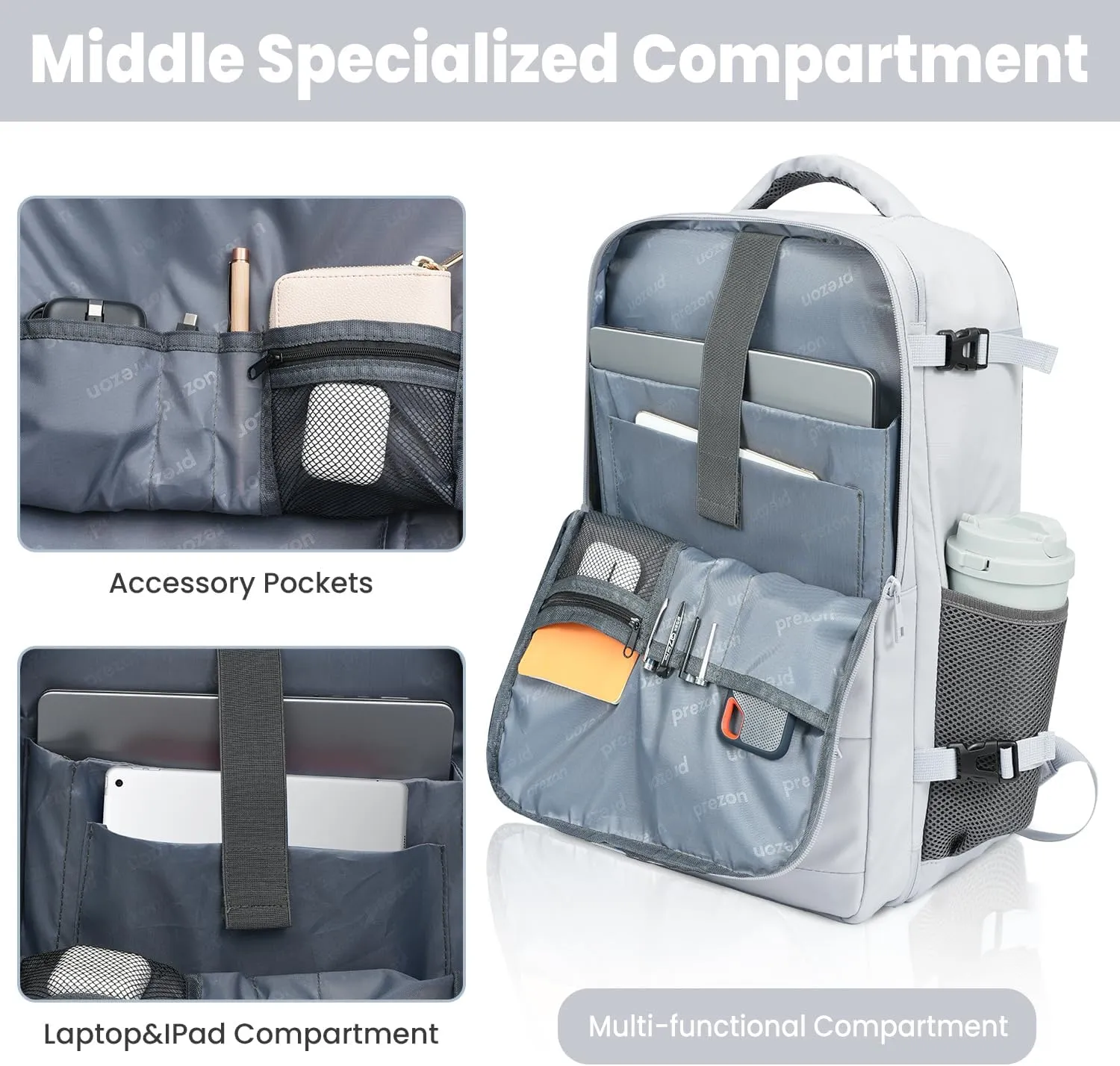 35L Travel Backpack | 180° All-Open Design | Multi-Pockets | Airline Approved Carry on |15.6 inch Laptop Compartment | USB Port |Perfect for Travel Business College Bookbags |Men Women, Grey