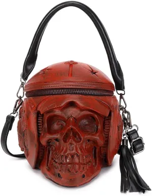 3D Backpack, Fashion 3D Skull With Helmet And Earphone Cross Body Handle Shoulder Bag (Red)