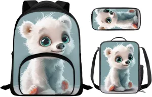 3D Bear Backpack for Girls 4-6 Fashion Kid's Mini Backpack 12 inch Backpack 3PCS School Backpack Set for Preschool Kindergarten Children Travel Bag for Toddler Boys Girls Age 1-5