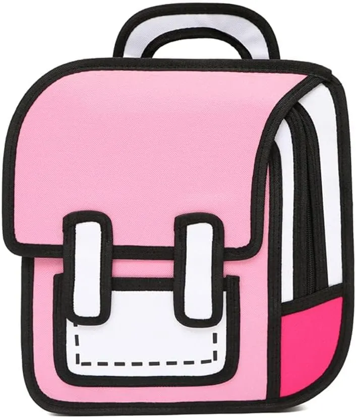 3D Jump Style Kawaii Backpack Sketch Cute Cartoon 2D Drawing from Comic Paper Anime School Supplies Fun Daypack (Pink)