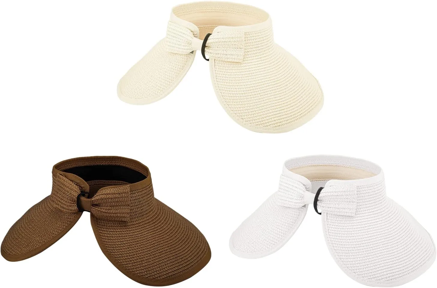 3PCS Foldable Straw Sun Visor Hats for Women, Wide Brim Ponytail Summer Beach Hat, Protect Your Skin Easily