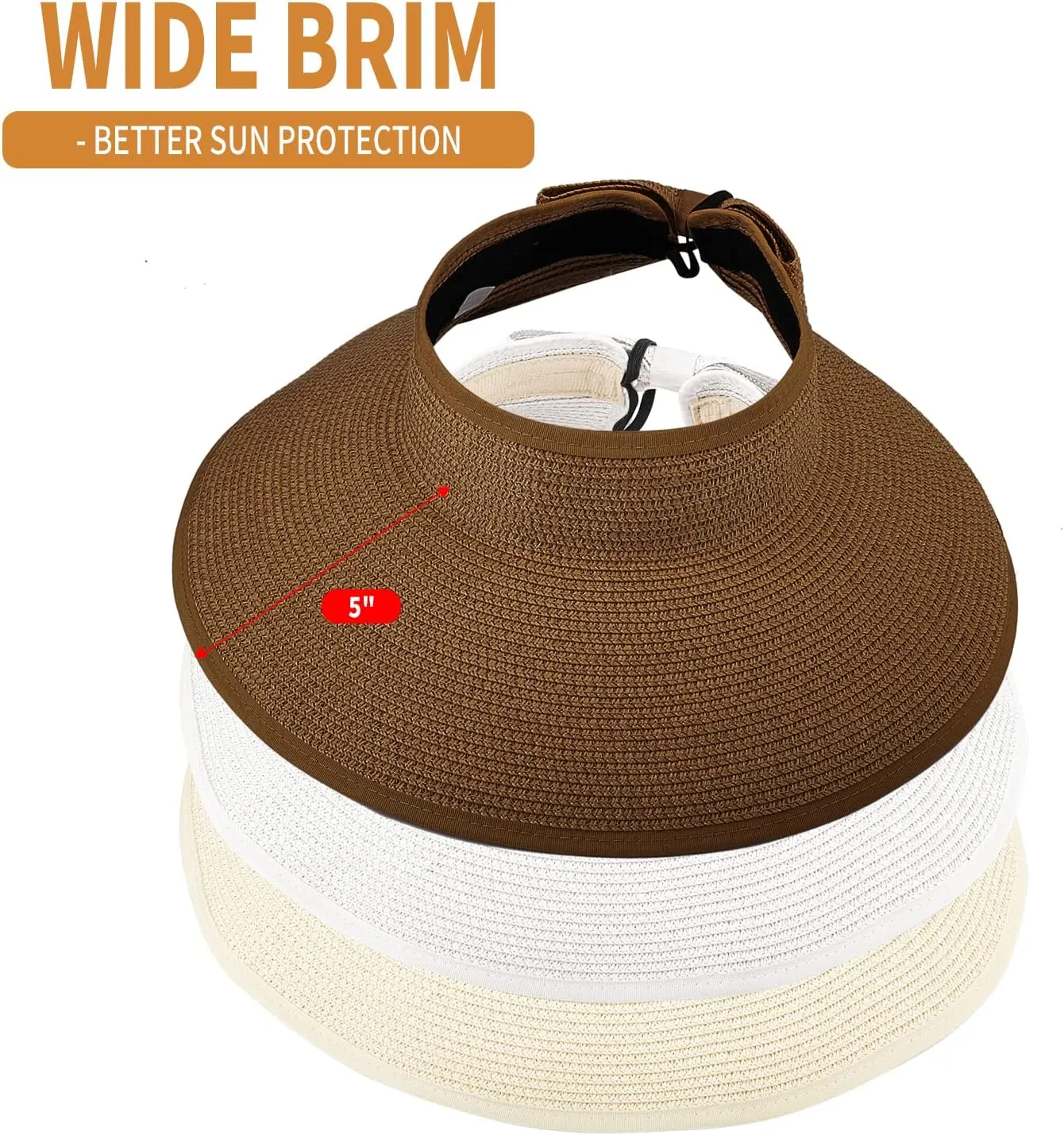 3PCS Foldable Straw Sun Visor Hats for Women, Wide Brim Ponytail Summer Beach Hat, Protect Your Skin Easily