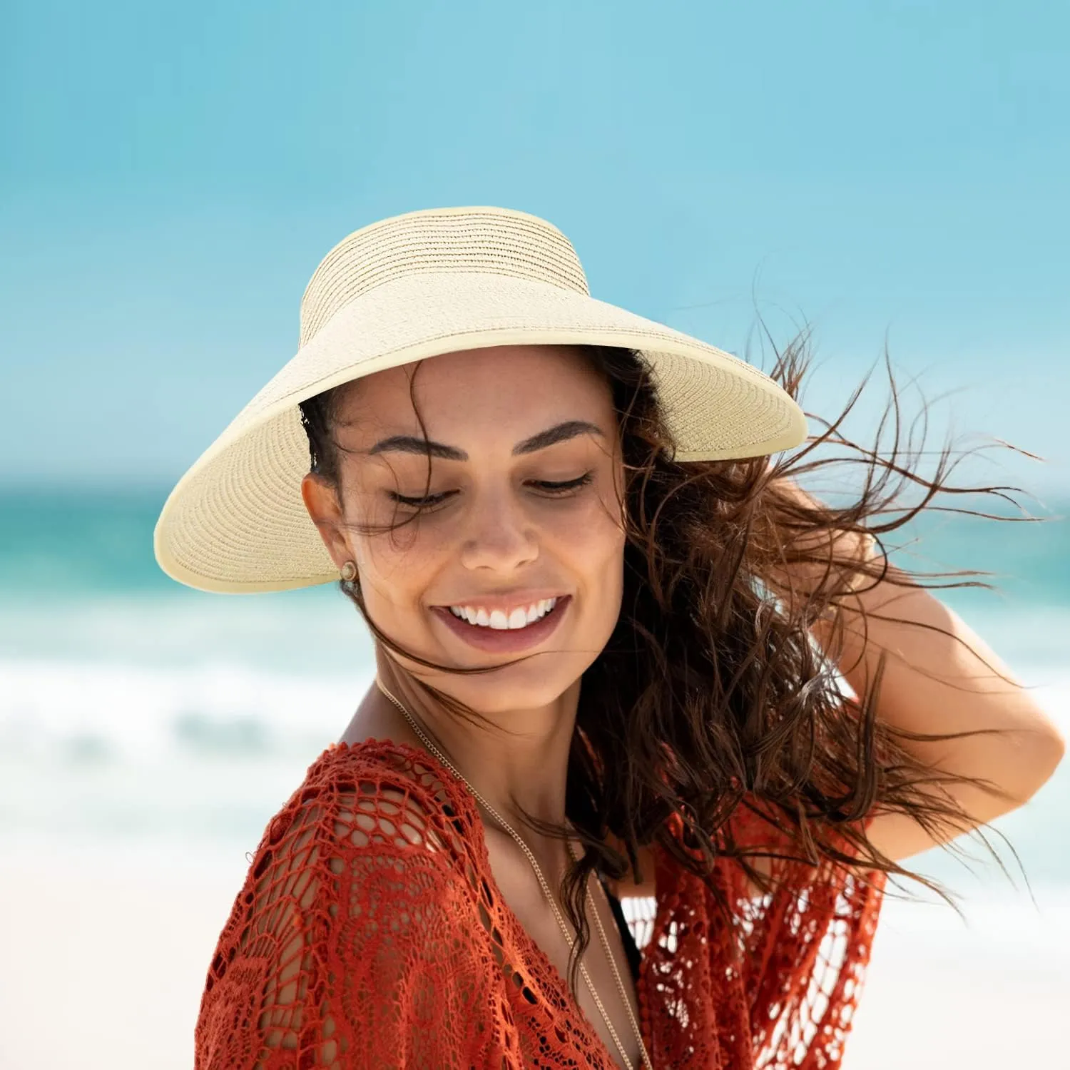 3PCS Foldable Straw Sun Visor Hats for Women, Wide Brim Ponytail Summer Beach Hat, Protect Your Skin Easily