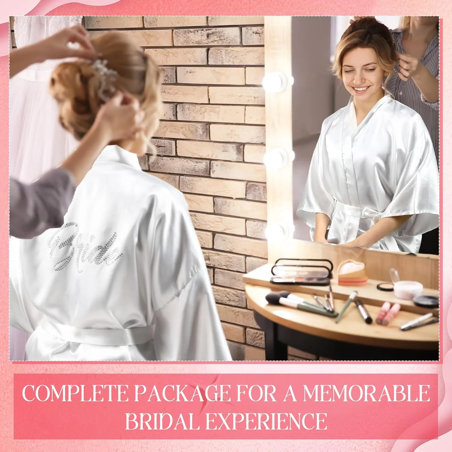 4 Pcs Bridal Shower Gift Set Include Bride Robes White Slippers Canvas Tote Bag Makeup Bag for Bride Wedding Party