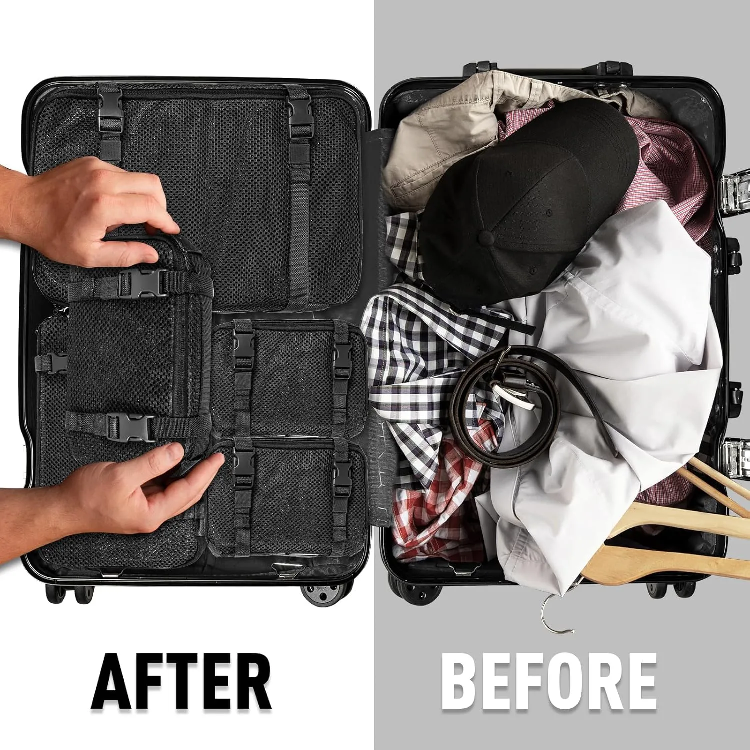 4 Set Tactical Packing Cubes ，Compressible Mesh Duffle Storage Bag,Portable Edc Molle Pouch Organizer.