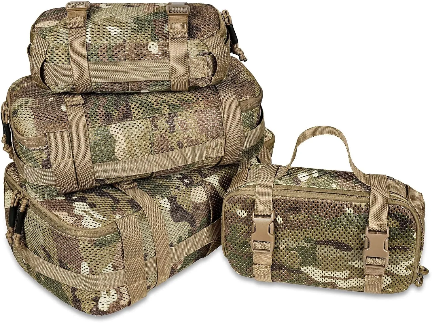 4 Set Tactical Packing Cubes ，Compressible Mesh Duffle Storage Bag,Portable Edc Molle Pouch Organizer.