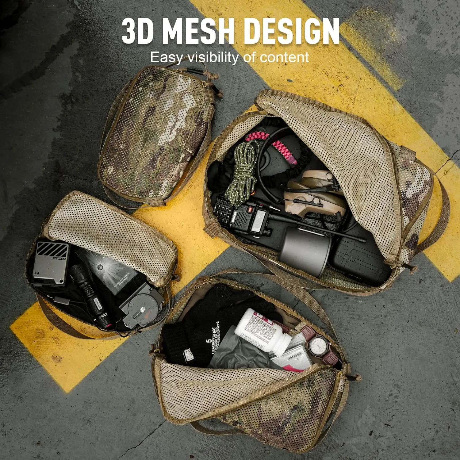 4 Set Tactical Packing Cubes ，Compressible Mesh Duffle Storage Bag,Portable Edc Molle Pouch Organizer.