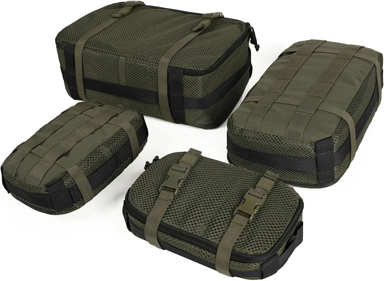 4 Set Tactical Packing Cubes ，Compressible Mesh Duffle Storage Bag,Portable Edc Molle Pouch Organizer.