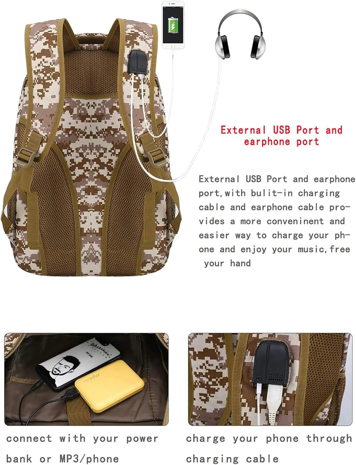 4land Camo Backpack for Boys,Army Boys Backpacks for Elementary Middle School Military,Camouflage Bookbag 40L