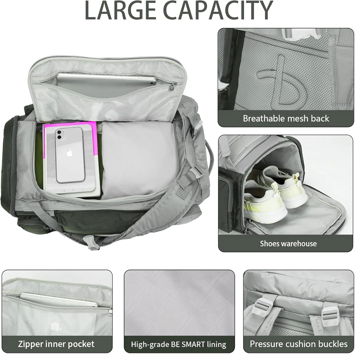 50L Extra Large Gym Backpack for Men, Big Gym Bag with Shoes Compartment, Waterproof Heavy Duty Duffel Bags, Men's Workout Backpacks for Outdoor Sport,Hiking,Camping,Travel