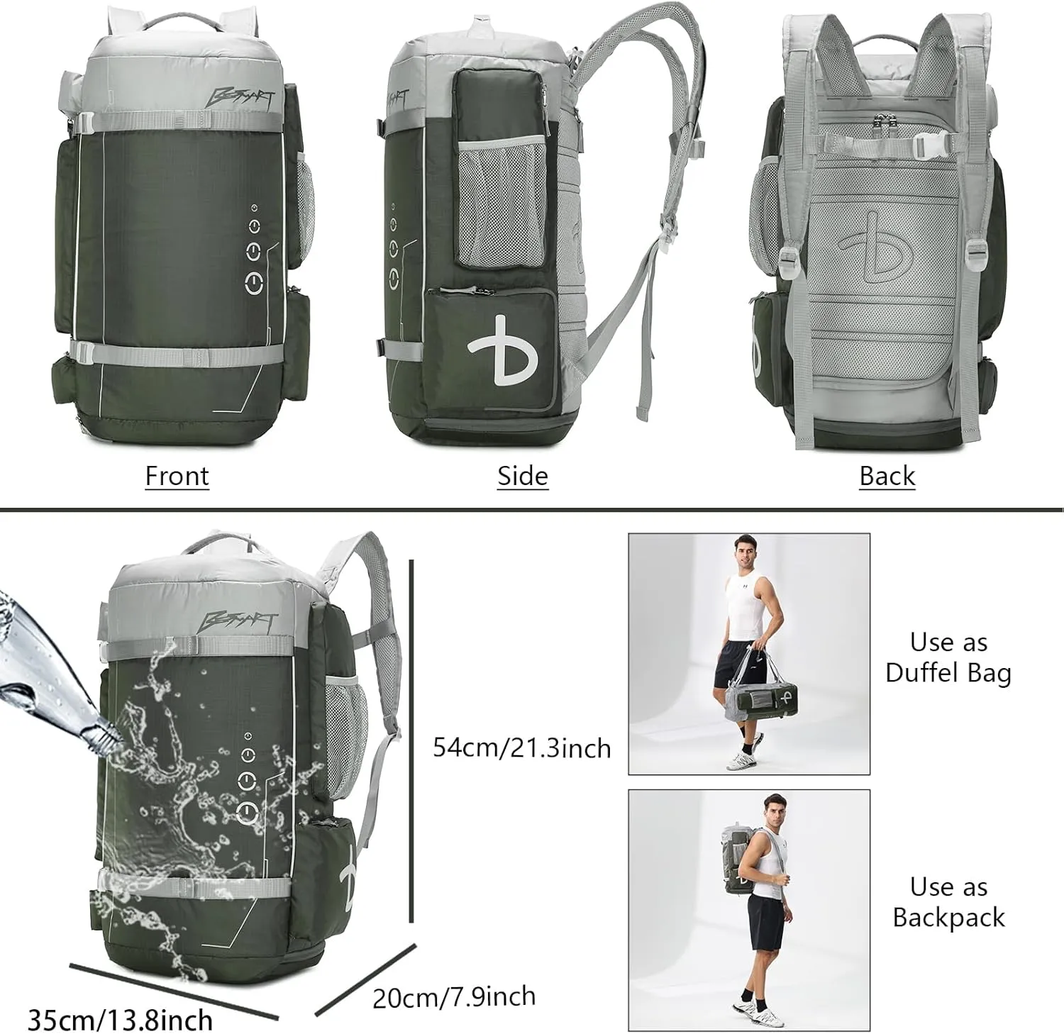50L Extra Large Gym Backpack for Men, Big Gym Bag with Shoes Compartment, Waterproof Heavy Duty Duffel Bags, Men's Workout Backpacks for Outdoor Sport,Hiking,Camping,Travel