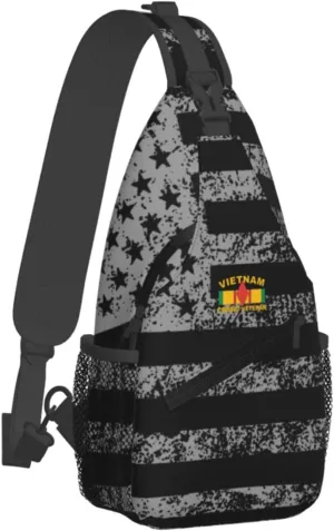 5th Infantry Division 'Red Diamond' Vietnam Combat Veteran Sling Bag for Men, Small Crossbody Sling Bags, Mini Water Resistant Shoulder Daypack for Travel, Anti Thief Chest Bag for Hiking