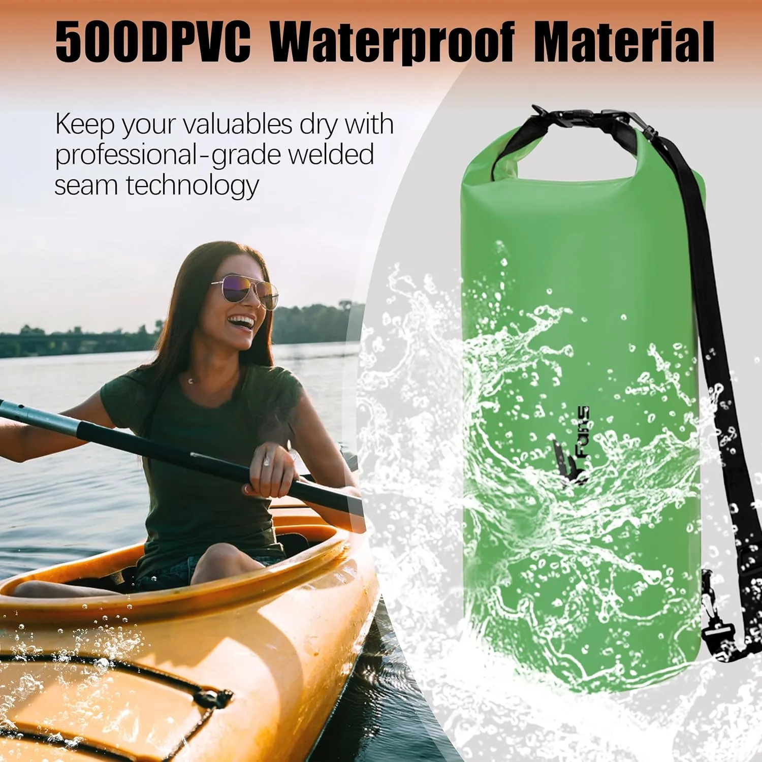 8 Fans Dry Bag Backpack Waterproof,50L Roll Top Bag with Phone Case, Perfect for Floating,Travel,Swimming,Boating,Kayaking,Camping,and Beach Activities(No Valves, Green)