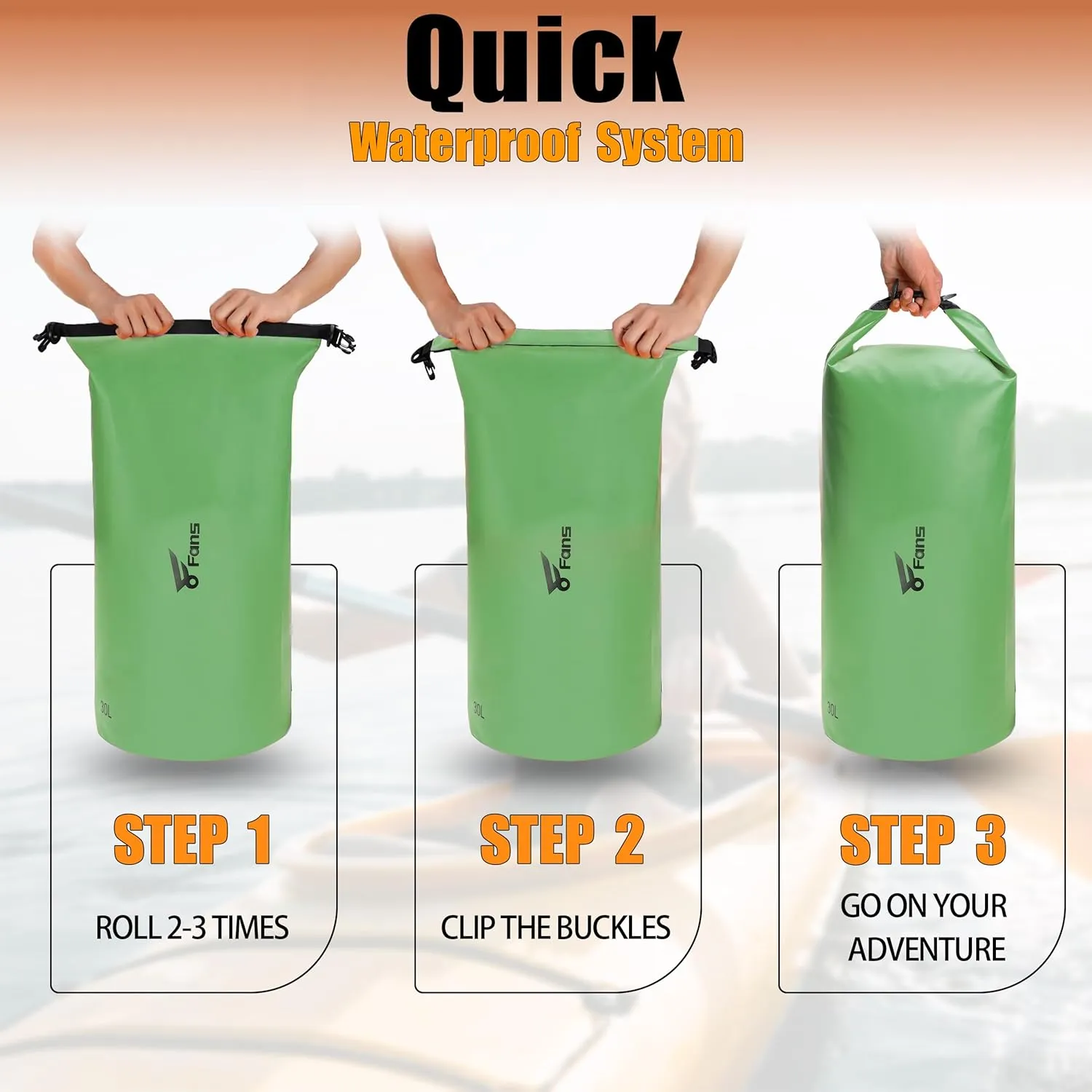 8 Fans Dry Bag Backpack Waterproof,50L Roll Top Bag with Phone Case, Perfect for Floating,Travel,Swimming,Boating,Kayaking,Camping,and Beach Activities(No Valves, Green)