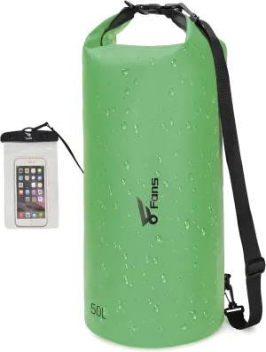 8 Fans Dry Bag Backpack Waterproof,50L Roll Top Bag with Phone Case, Perfect for Floating,Travel,Swimming,Boating,Kayaking,Camping,and Beach Activities(No Valves, Green)