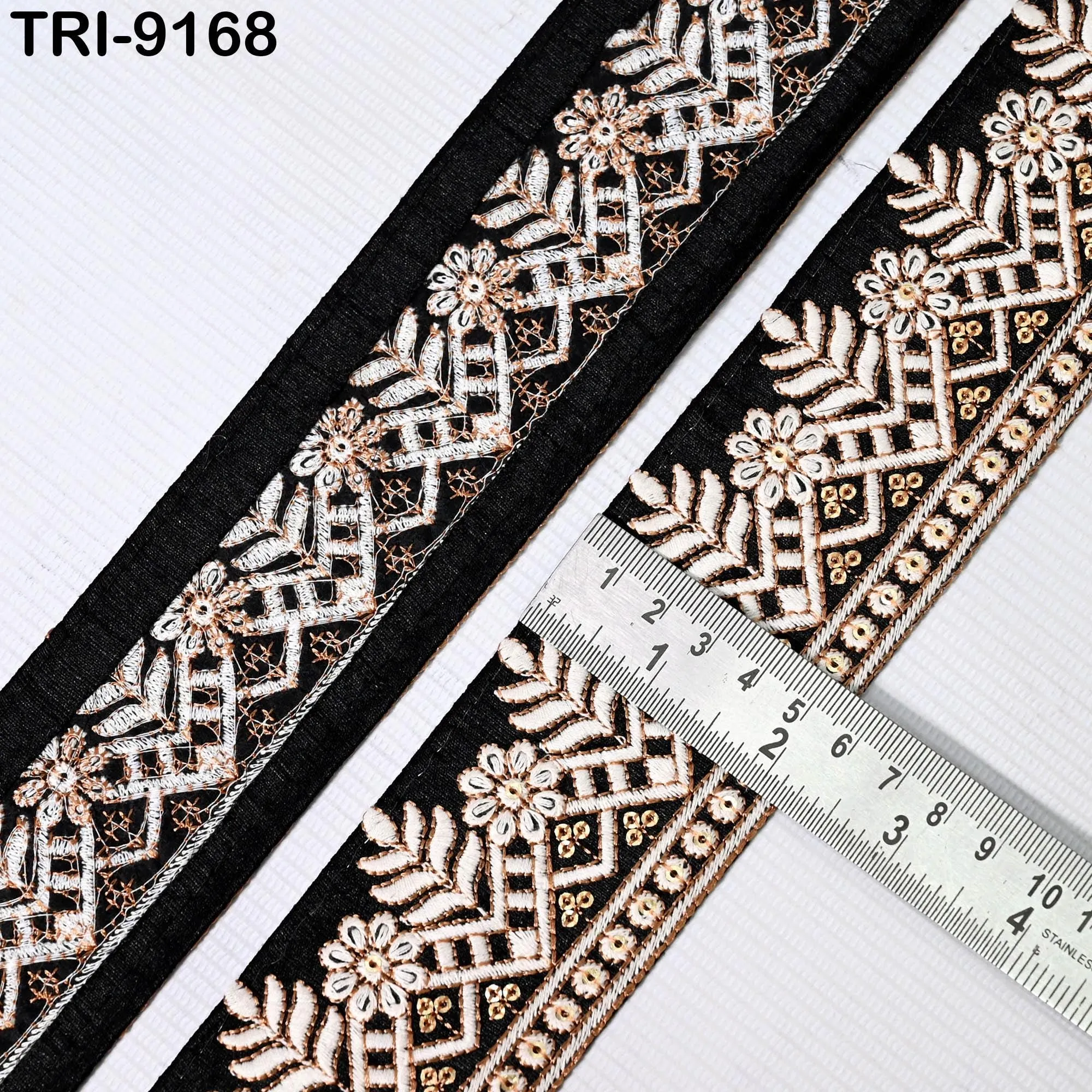 9 Yard Embroidery Trims Ribbon 55mm Black Embroidered Decorative Indian Embellishment Tapes DIY Crafting Clutches Sewing Dog Collar Tote Bag