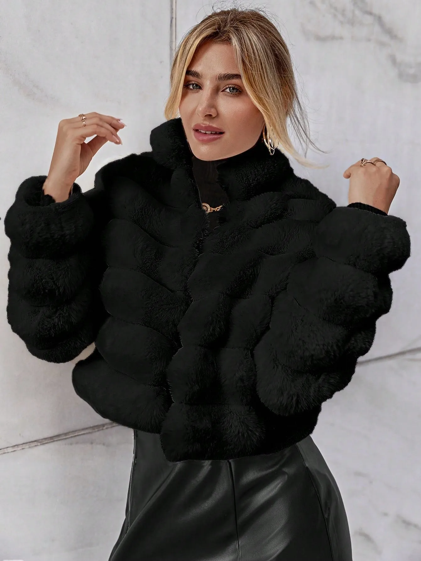 Abrigo de peluche unicolor para mujer