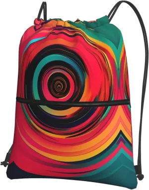 Abstract Circle Swirls Print Drawstring Zipper Backpack â€“ Gym Drawstring Bag for Sports, Yoga, Dance, Travel, and More