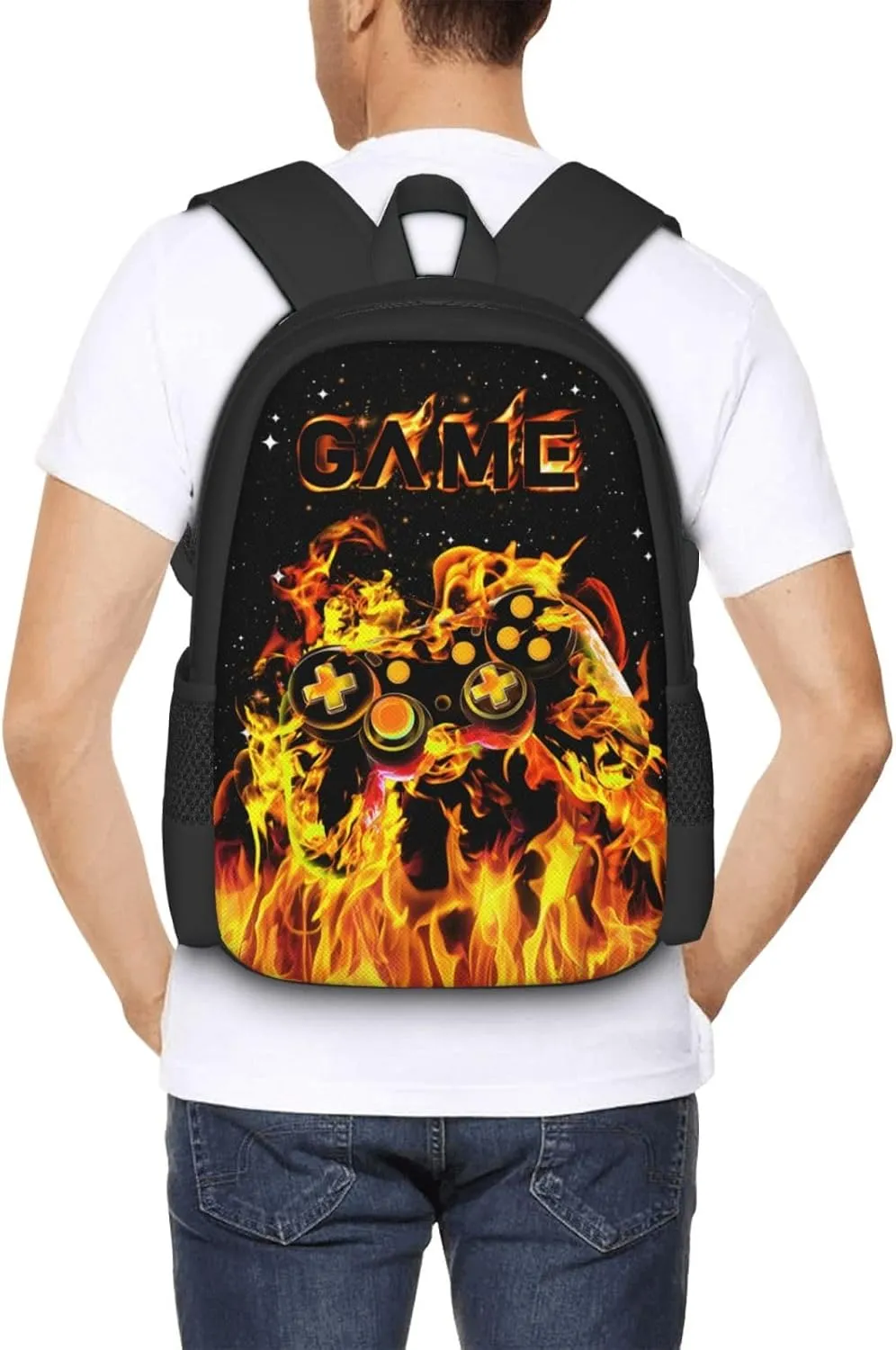 Abstract Gamepad Backpack School Boys Backpack Ages 8-10 Video Games Gaming Backpacks Water Resistant Bags Bookbag Travel Hiking Camping Daypack For Adults Teens Boys Girls