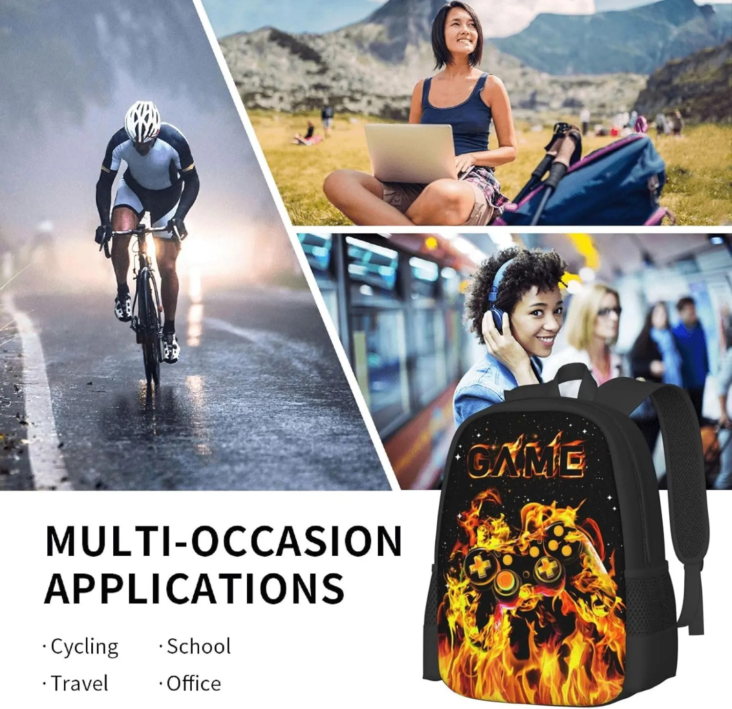 Abstract Gamepad Backpack School Boys Backpack Ages 8-10 Video Games Gaming Backpacks Water Resistant Bags Bookbag Travel Hiking Camping Daypack For Adults Teens Boys Girls