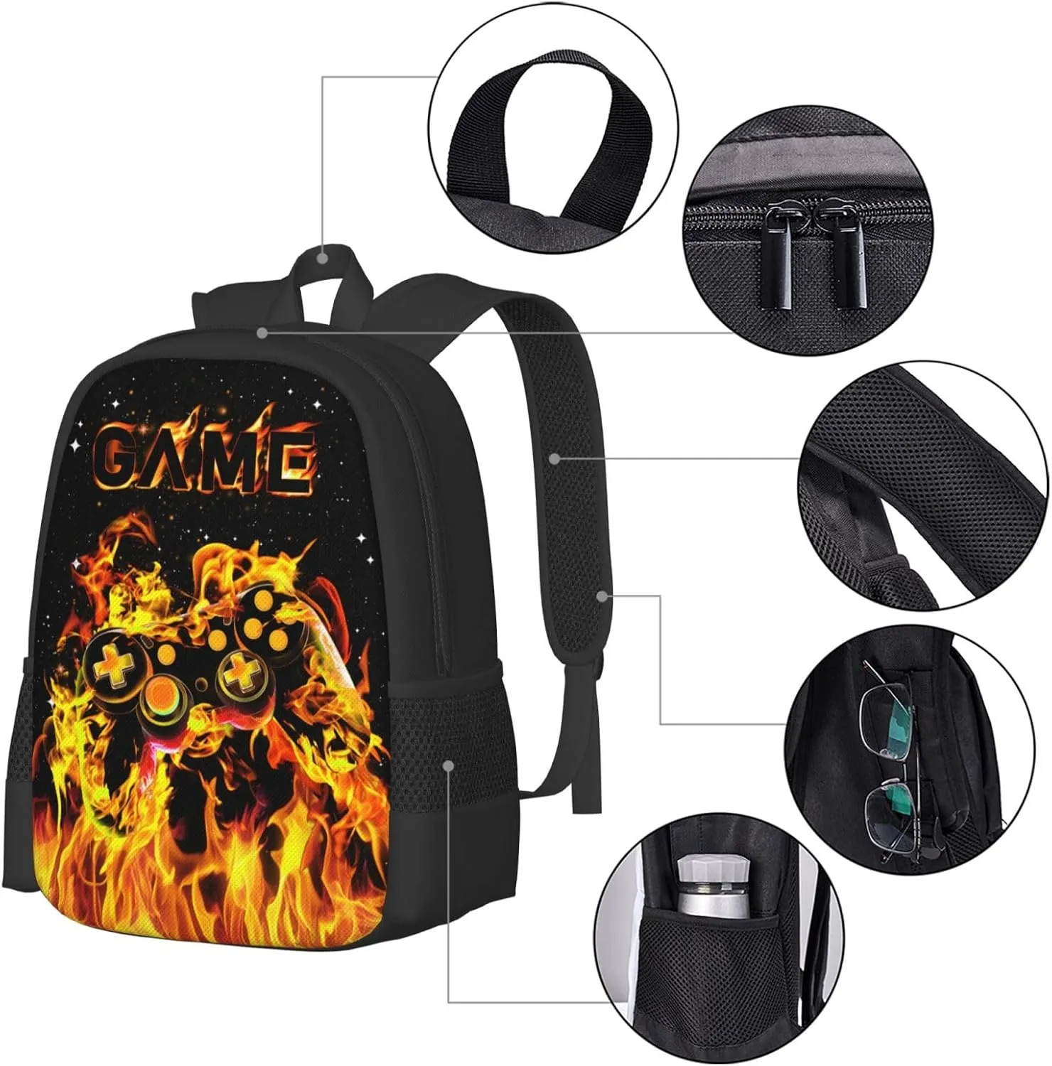 Abstract Gamepad Backpack School Boys Backpack Ages 8-10 Video Games Gaming Backpacks Water Resistant Bags Bookbag Travel Hiking Camping Daypack For Adults Teens Boys Girls