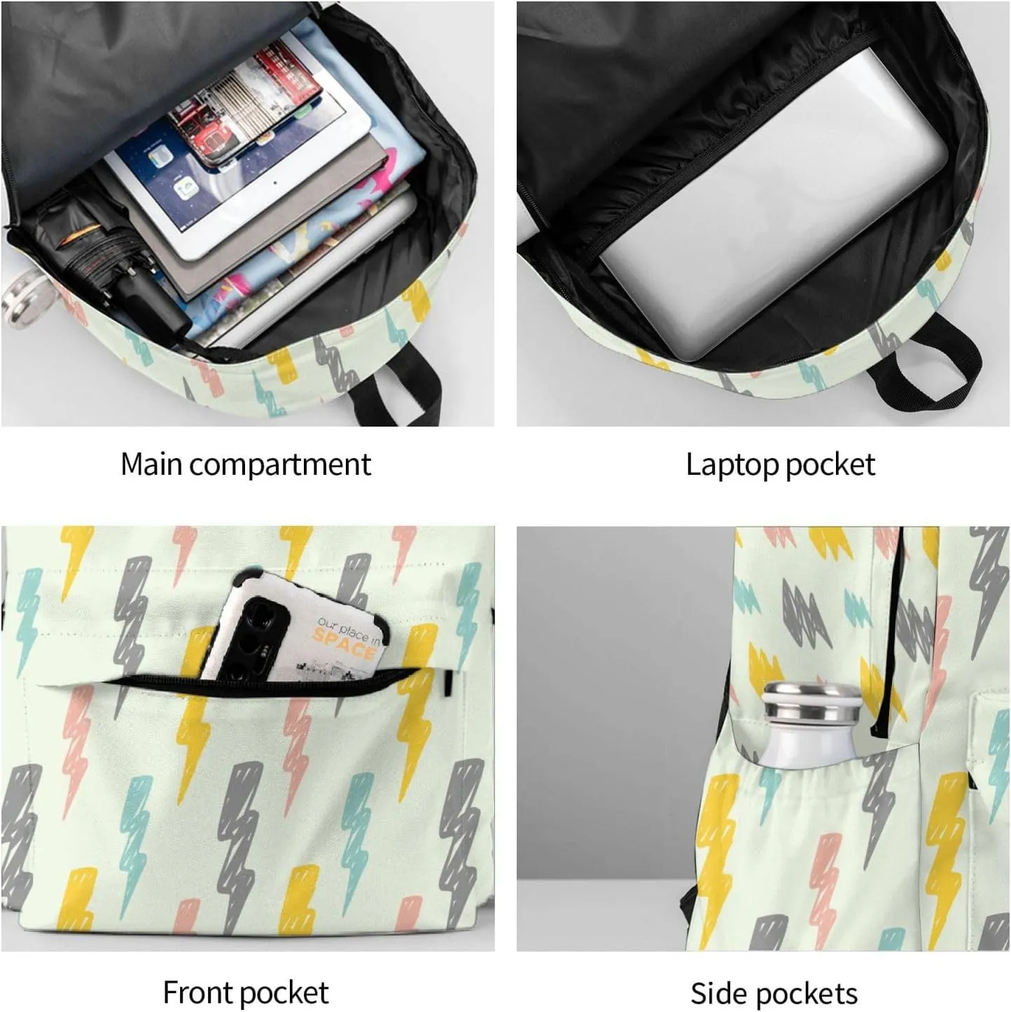 Abstract Motif Symbol Thunder Lightnings Textures Backpacks 15 Inch Laptop Backpack Multipurpose Double Shoulder Bag for Men Women Gifts