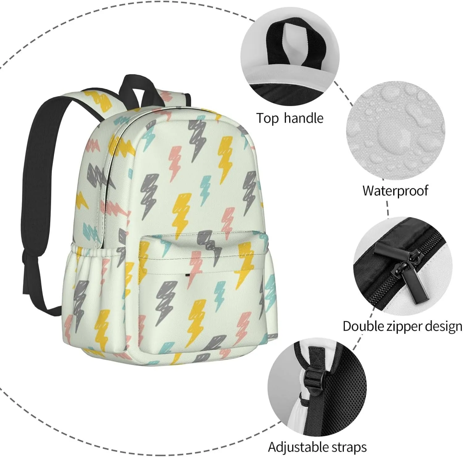 Abstract Motif Symbol Thunder Lightnings Textures Backpacks 15 Inch Laptop Backpack Multipurpose Double Shoulder Bag for Men Women Gifts