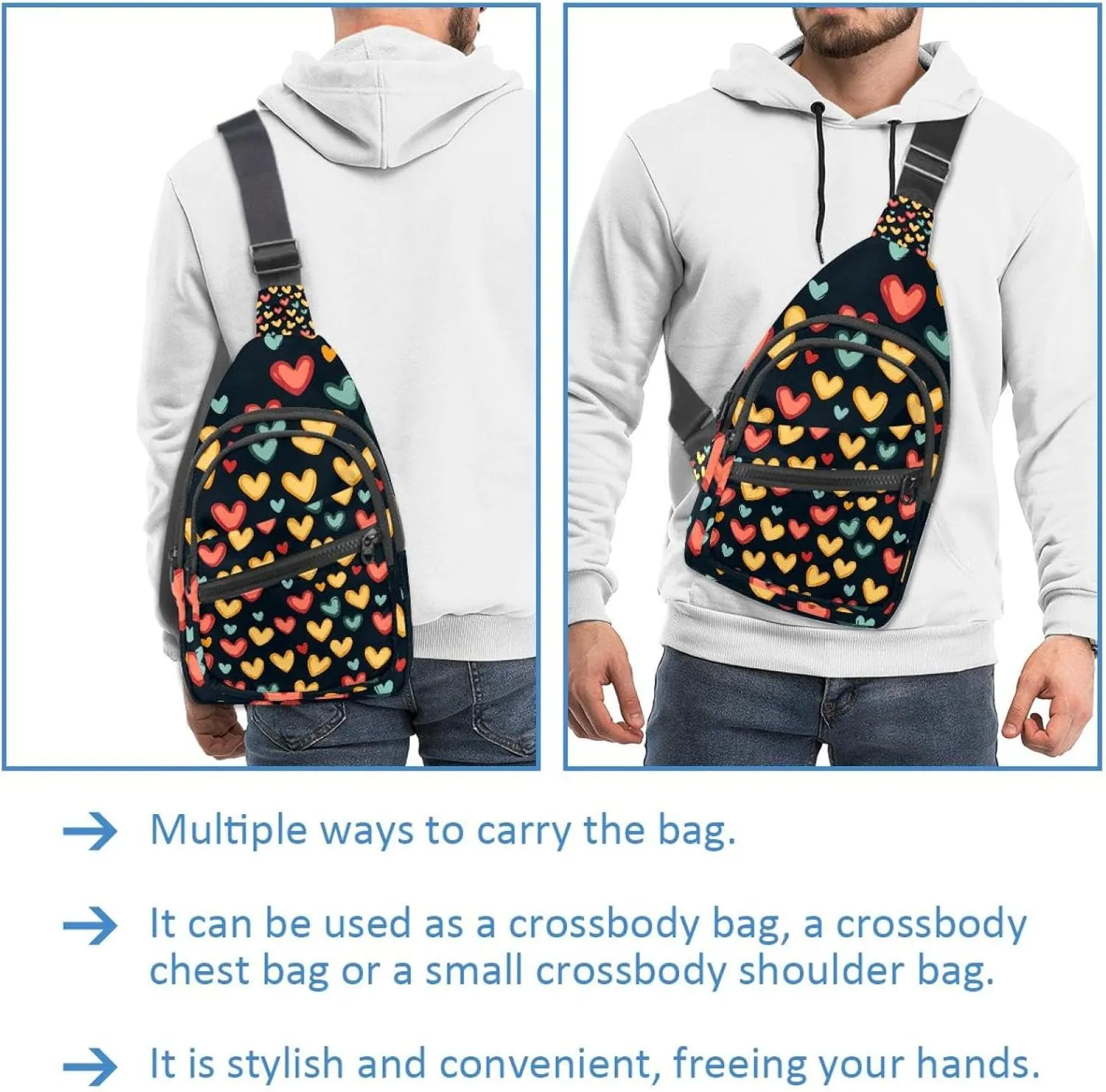 Abstract patterns with hearts pattern (4) Sling Side, Crossbody Backpack