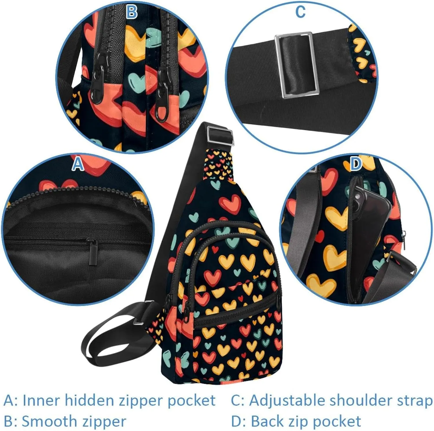 Abstract patterns with hearts pattern (4) Sling Side, Crossbody Backpack