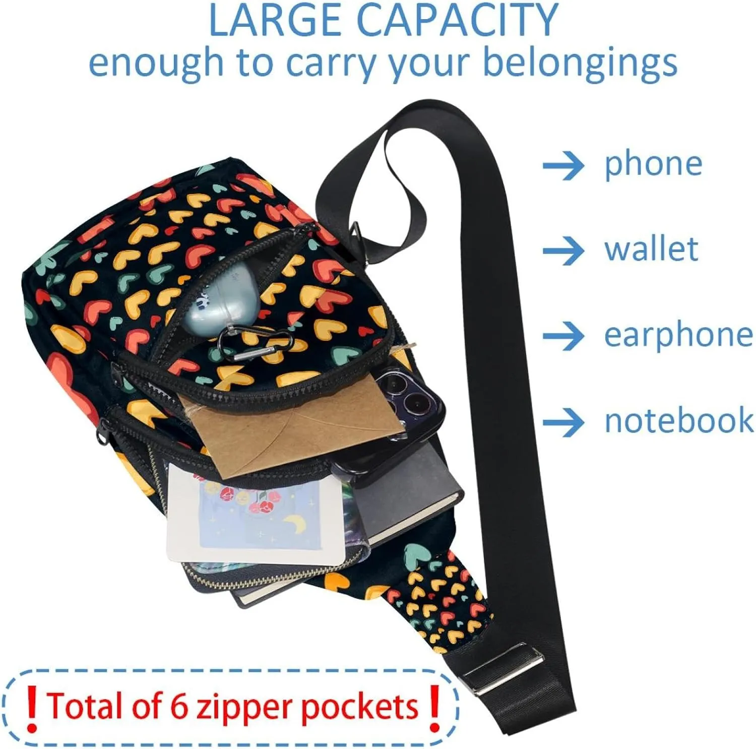Abstract patterns with hearts pattern (4) Sling Side, Crossbody Backpack
