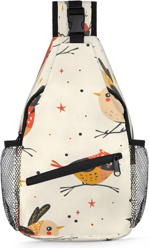 Abstraction Stars Birds Sling Bag for Women Men Crossbody Sling Backpack Anti Thief Travel Chest Backpack for Hiking Traveling Leisure