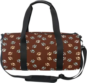 Acpiggto Gym Bag Sports Duffel Bag Brown Footprints Dog Cat Dots Cartoon for Women Men Boys Girls Travel Luggage Bag Weekender Tote Sling Shoulder Backpack