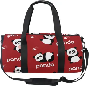 Acpiggto Gym Bag Sports Duffel Bag Panda Red Letter Paw Footprints Animal Cute Travel Luggage Bag Weekender Tote Sling Shoulder Backpack for Women Men Boys Girls