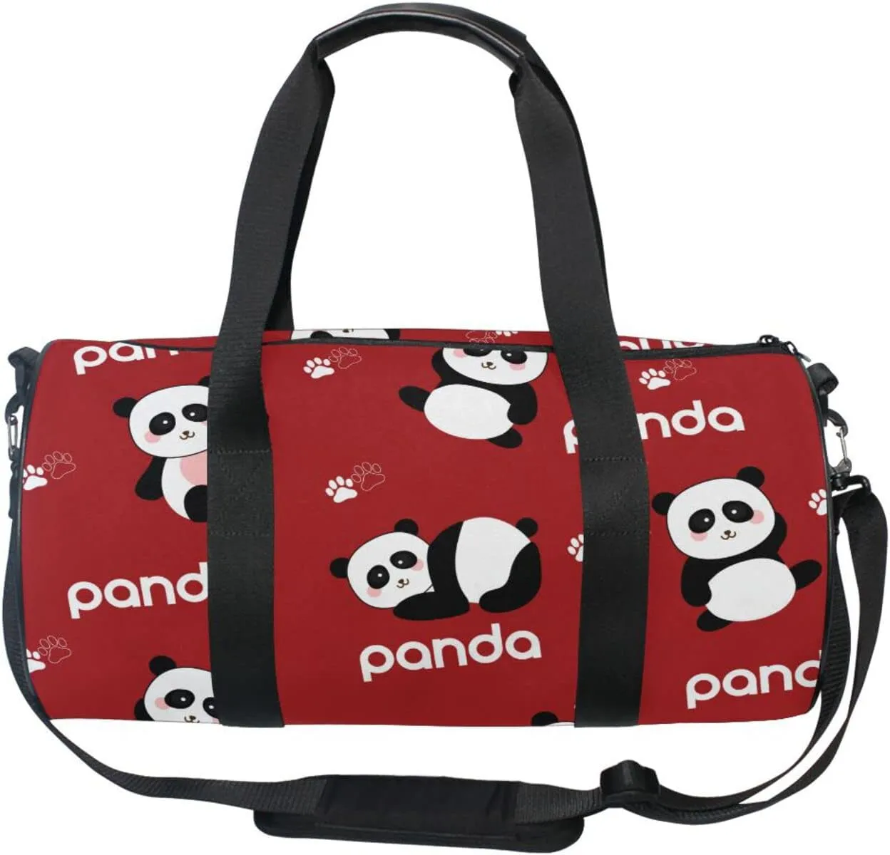 Acpiggto Gym Bag Sports Duffel Bag Panda Red Letter Paw Footprints Animal Cute Travel Luggage Bag Weekender Tote Sling Shoulder Backpack for Women Men Boys Girls