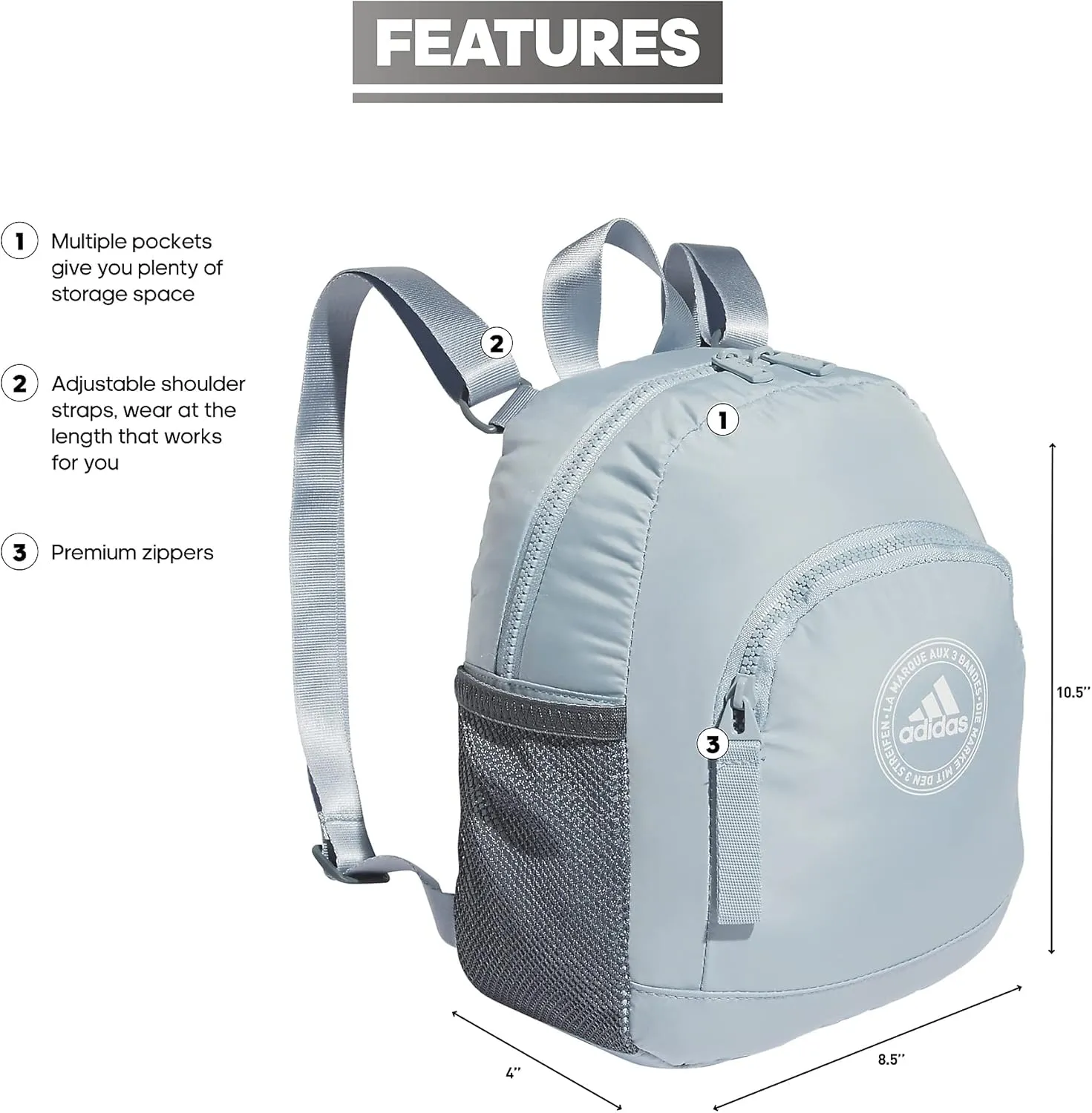 adidas Linear Mini Backpack Small Travel Bag Discontinued, Wonder Blue/White, OSFA