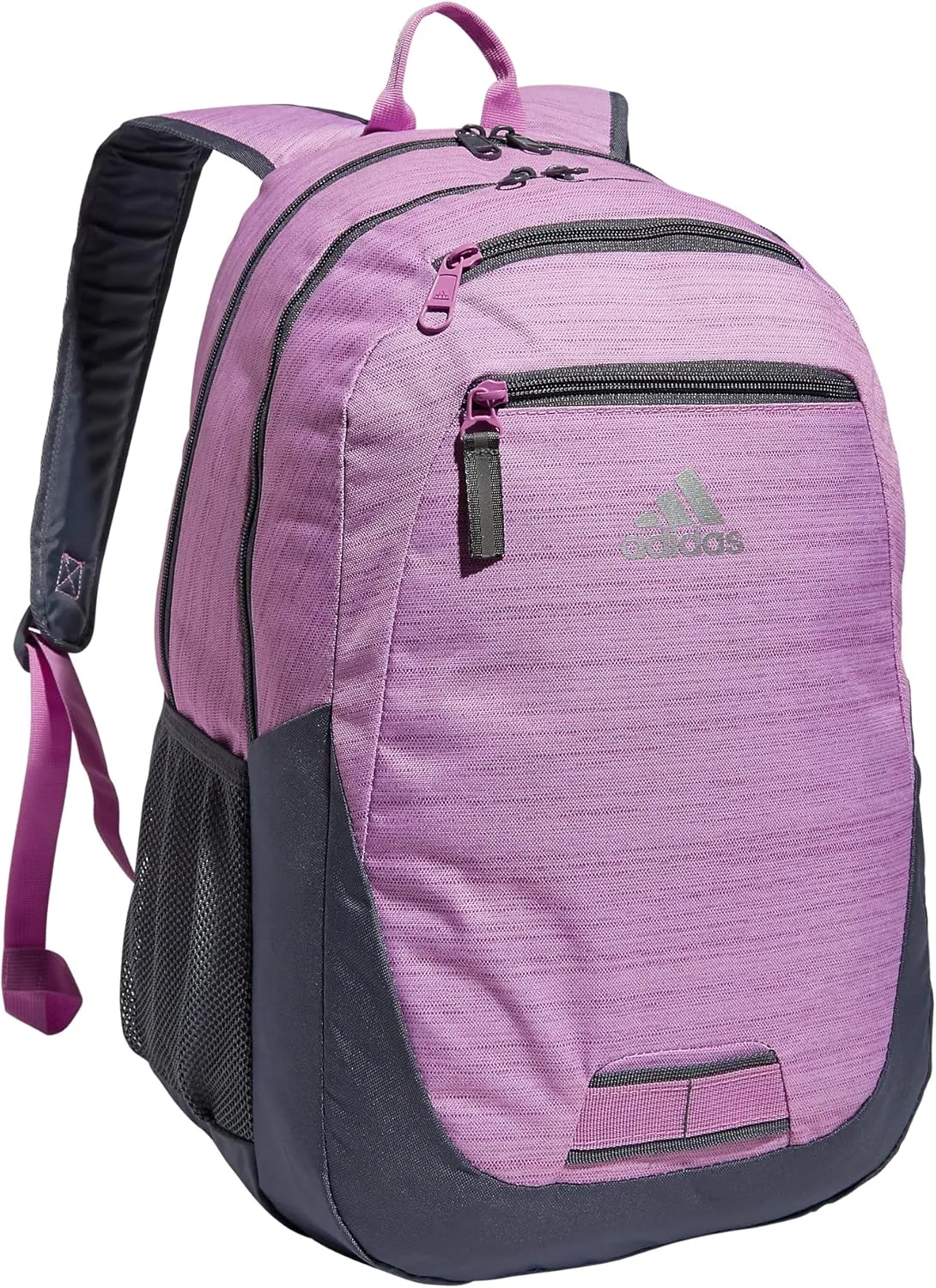 adidas Unisex Foundation Backpack for Laptop, Book Sleeve, Large Durable Athletic Gym Bag, Two Tone Bliss Lilac-Semi Pulse Lilac/Onix Grey/Silver Metallic, One Size